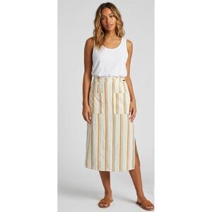 Billabong Skip It Striped Linen Blend Midi Skirt NWT Large High Waist Pockets